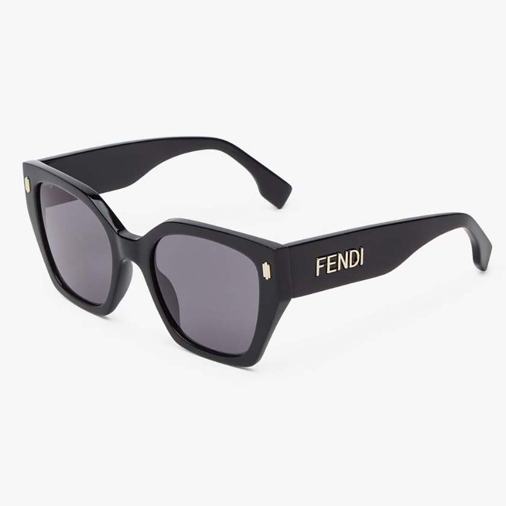 Front angle view of Fendi Unisex Fendi Bold Low Bridge Fit Black Acetate Sunglasses