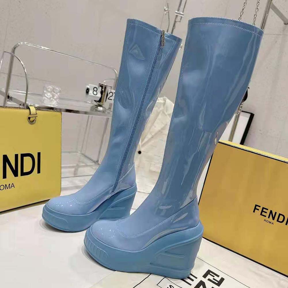 Fendi Women Fashion Show Blue Patent Leather Boots - image 4