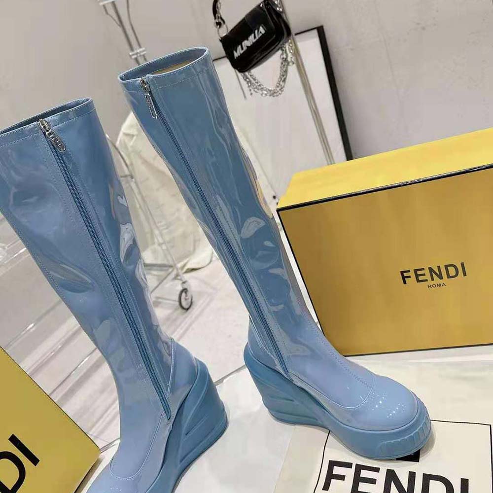 Fendi Women Fashion Show Blue Patent Leather Boots - image 6