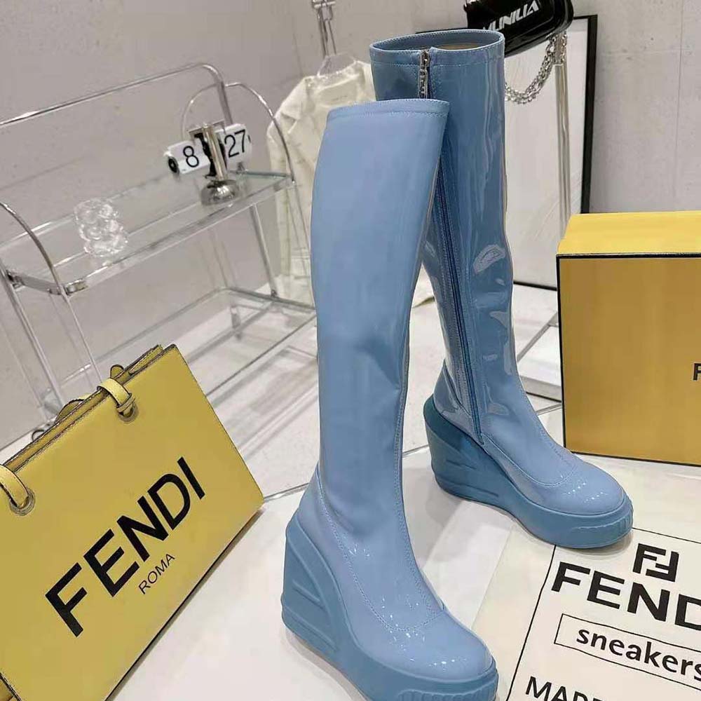 Fendi Women Fashion Show Blue Patent Leather Boots - image 5