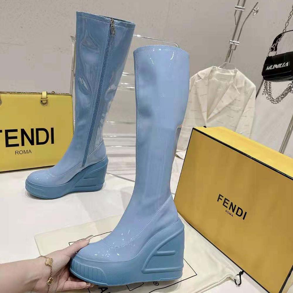 Fendi Women Fashion Show Blue Patent Leather Boots - image 7
