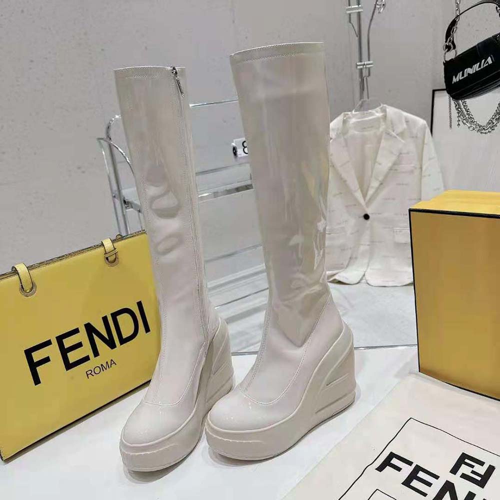 Fendi Women Fashion Show White Patent Leather Boots - image 4