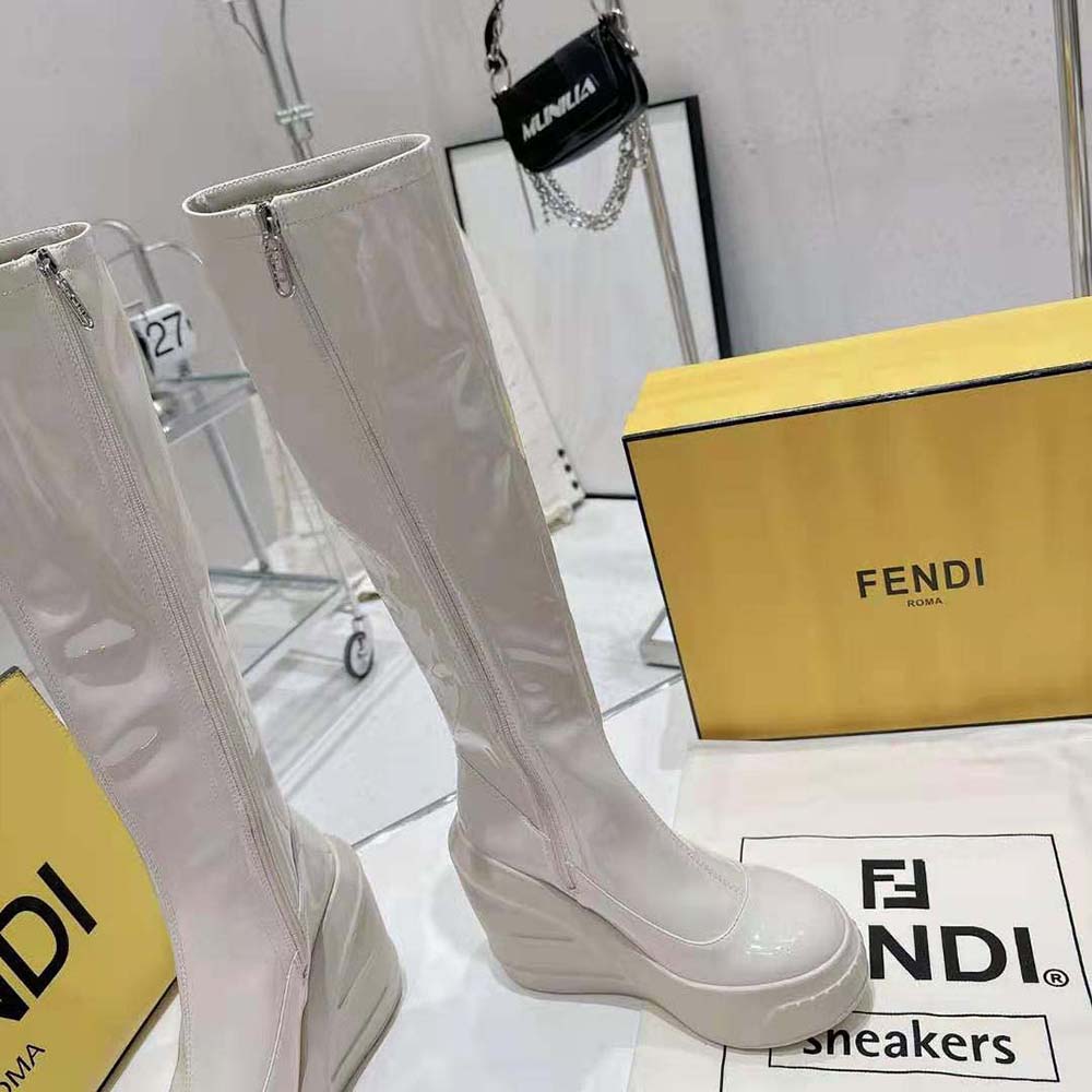 Fendi Women Fashion Show White Patent Leather Boots - image 7