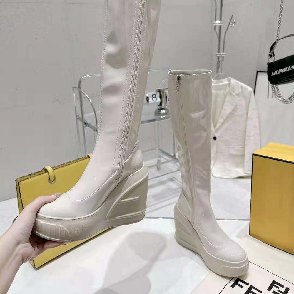 Fendi Women Fashion Show White Patent Leather Boots - image 6
