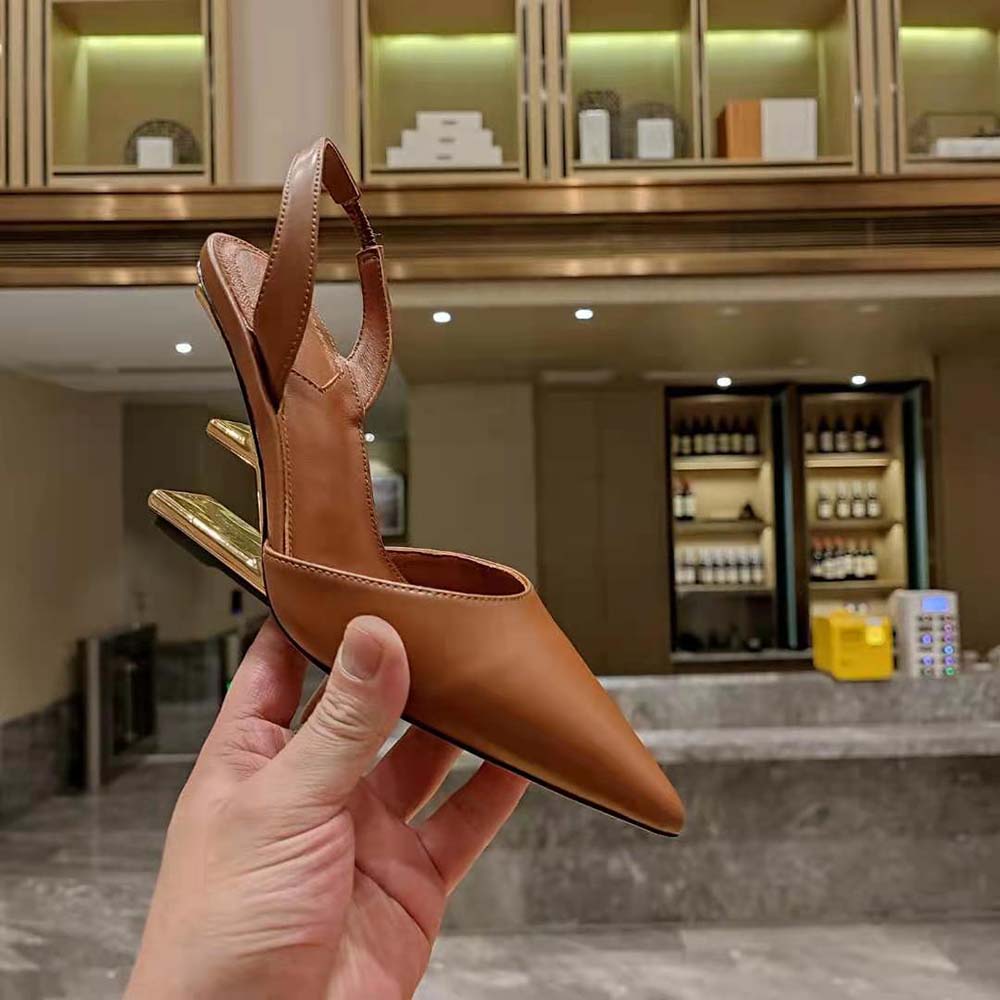 Fendi Women Fendi First Brown Leather High-Heeled Slingbacks - image 7