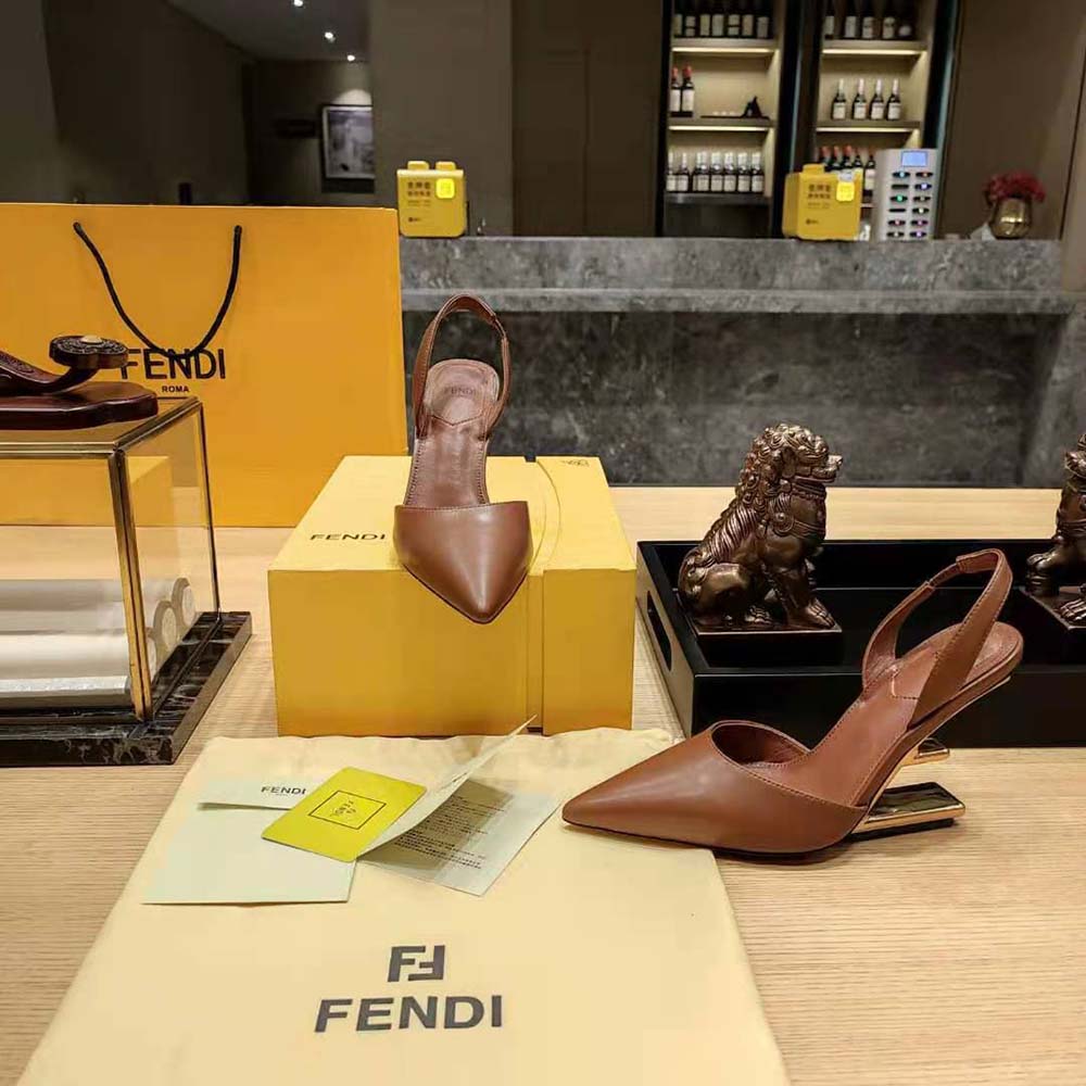 Fendi Women Fendi First Brown Leather High-Heeled Slingbacks - image 6
