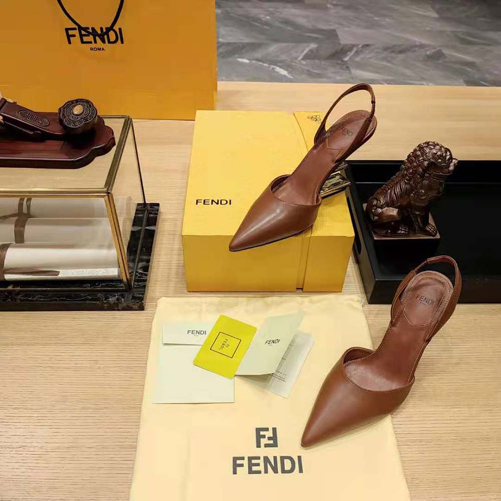 Fendi Women Fendi First Brown Leather High-Heeled Slingbacks - image 5