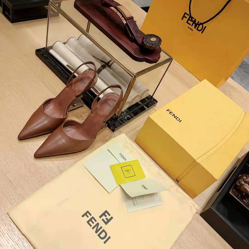 Fendi Women Fendi First Brown Leather High-Heeled Slingbacks - image 4