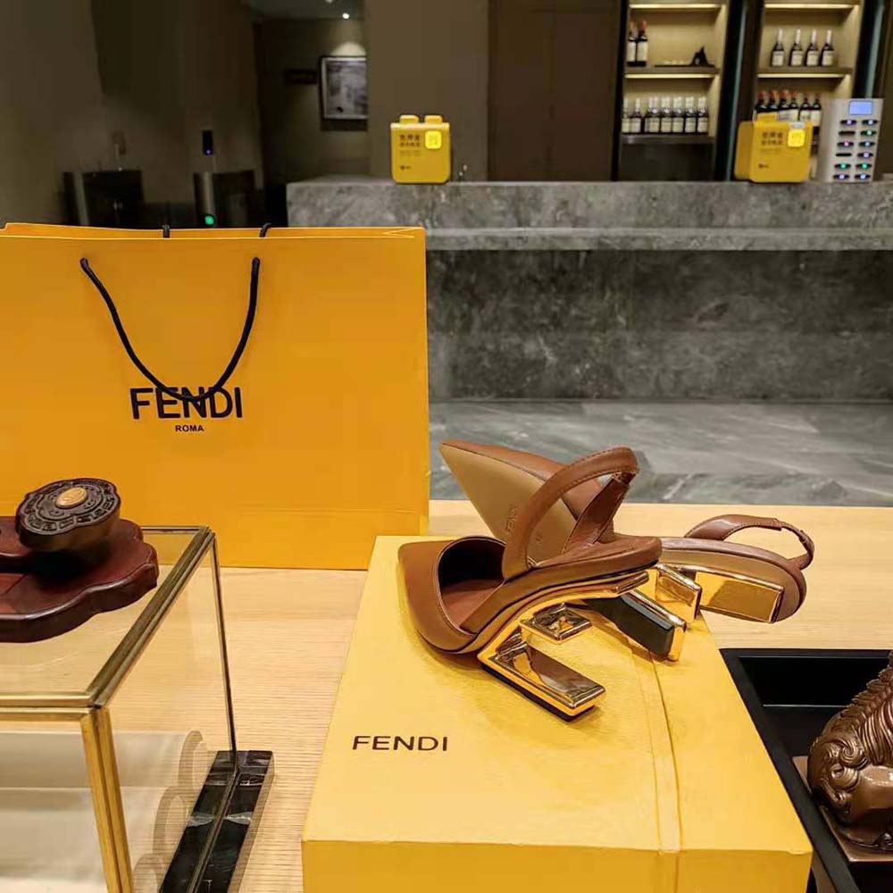 Fendi Women Fendi First Brown Leather High-Heeled Slingbacks - image 9