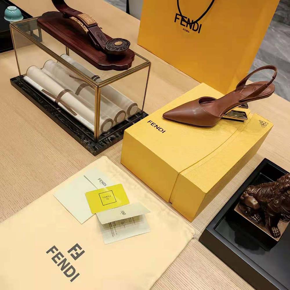 Fendi Women Fendi First Brown Leather High-Heeled Slingbacks - image 8