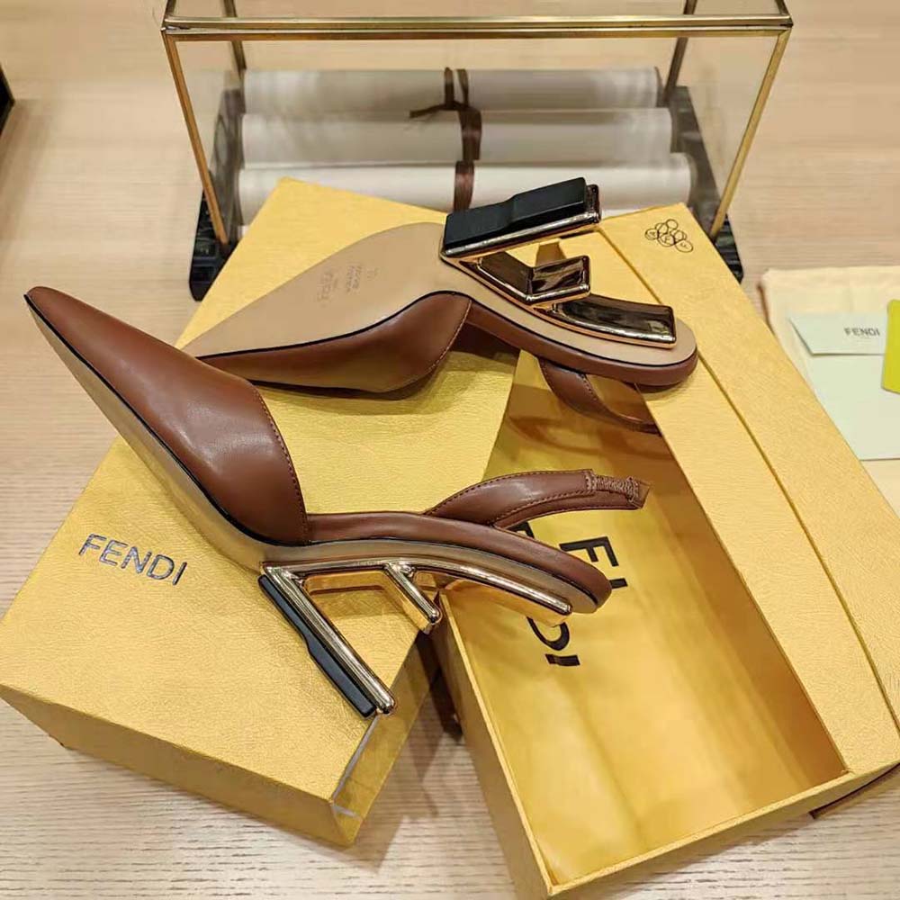 Fendi Women Fendi First Brown Leather High-Heeled Slingbacks - image 10