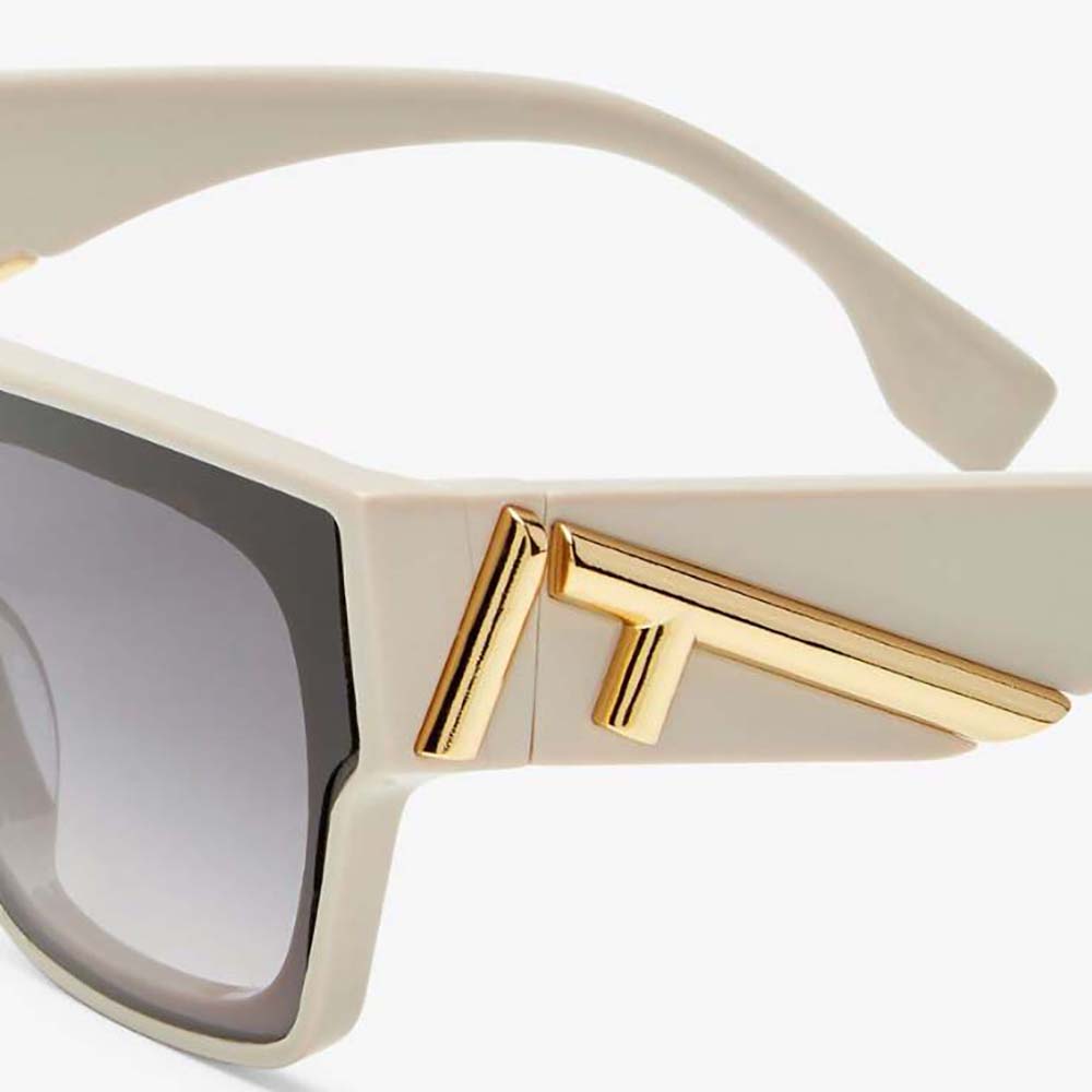 Side angle of Fendi Women Fendi First Cream Acetate Sunglasses showcasing oversized silhouette