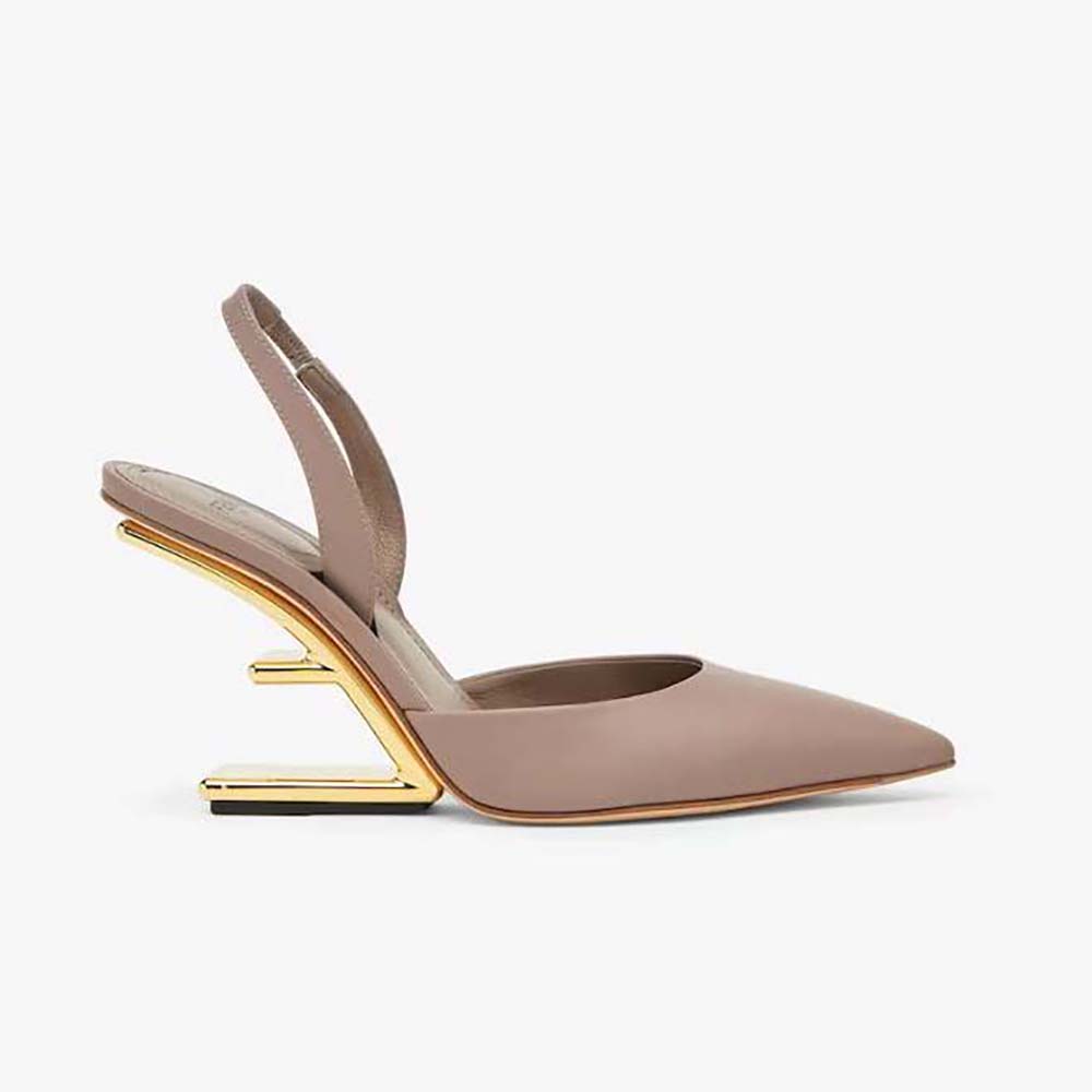Side view of Fendi Women Fendi First Dove Gray Leather High-Heeled Slingbacks