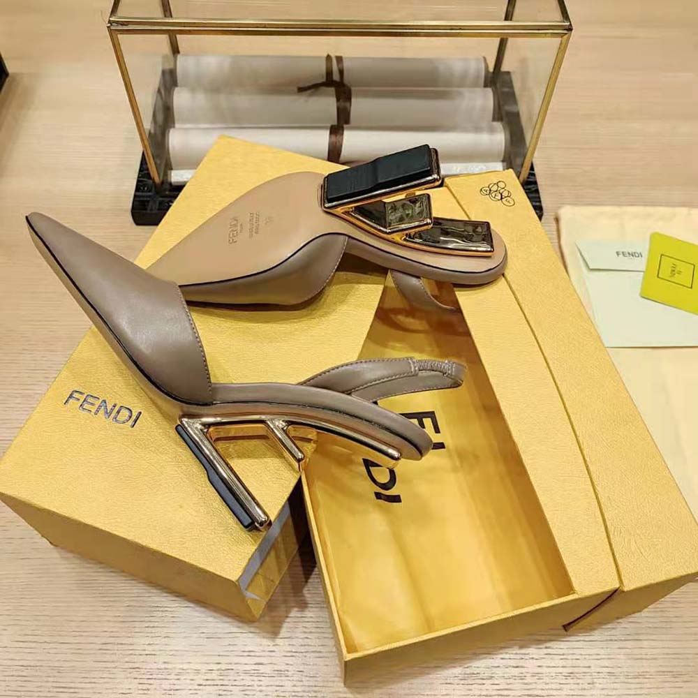 Fendi Women Fendi First Dove Gray Leather High-Heeled Slingbacks - image 9