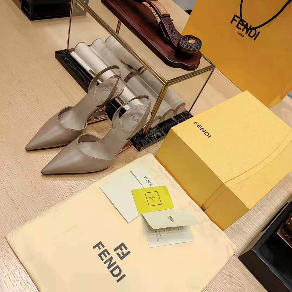 Fendi Women Fendi First Dove Gray Leather High-Heeled Slingbacks - image 4