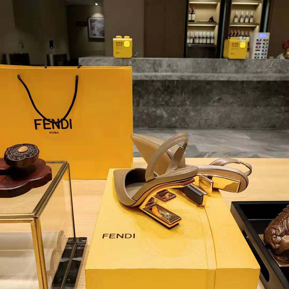 Fendi Women Fendi First Dove Gray Leather High-Heeled Slingbacks - image 10