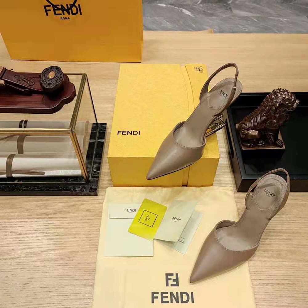 Fendi Women Fendi First Dove Gray Leather High-Heeled Slingbacks - image 5