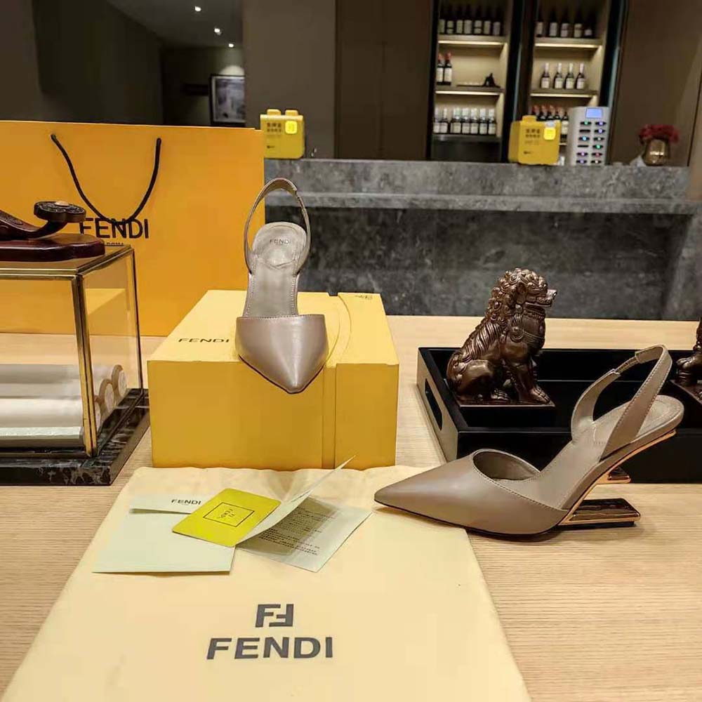 Fendi Women Fendi First Dove Gray Leather High-Heeled Slingbacks - image 6