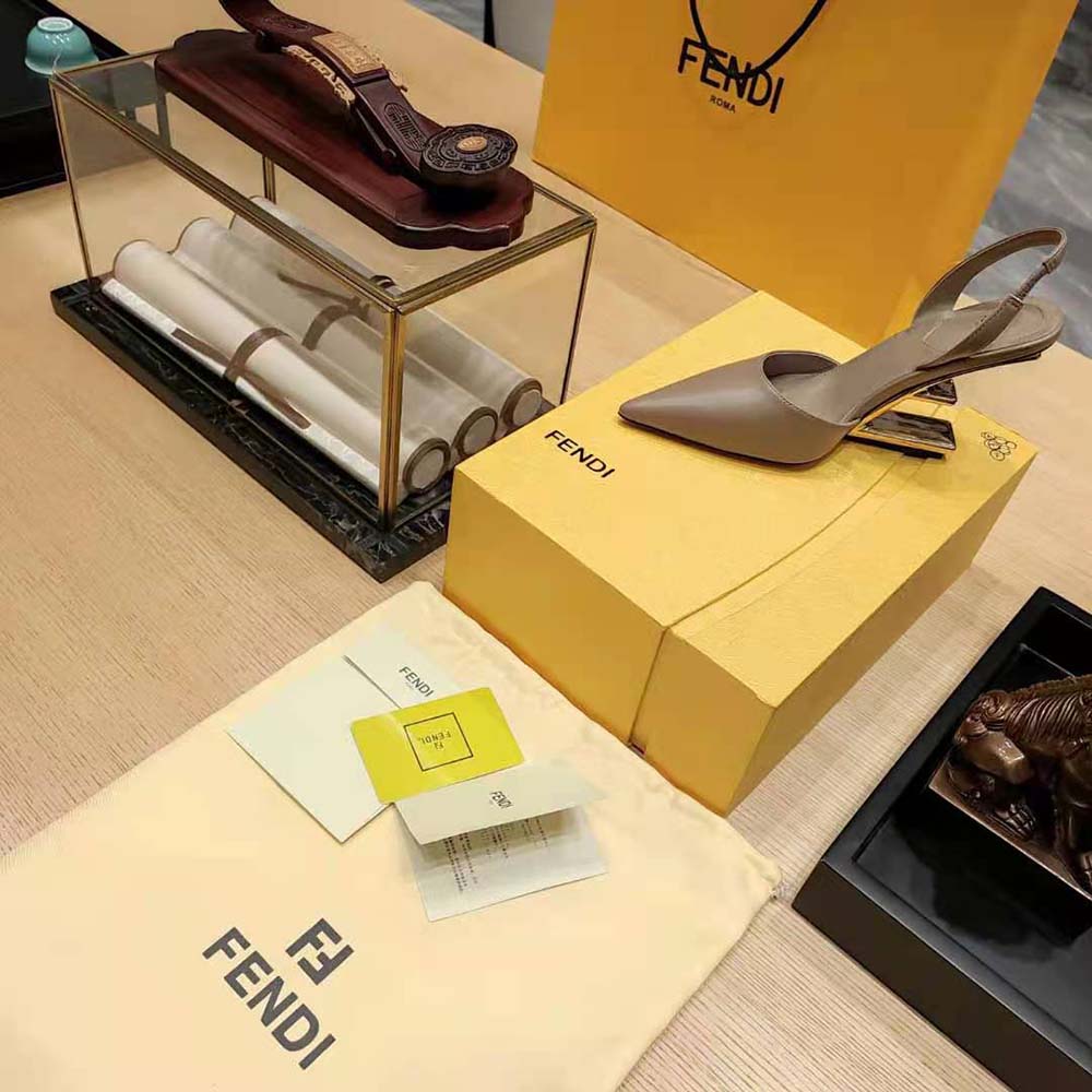 Fendi Women Fendi First Dove Gray Leather High-Heeled Slingbacks - image 8