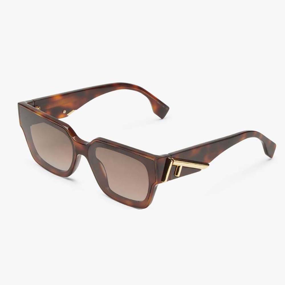 Front view of Fendi Women Fendi First Havana Acetate Sunglasses with brown lenses