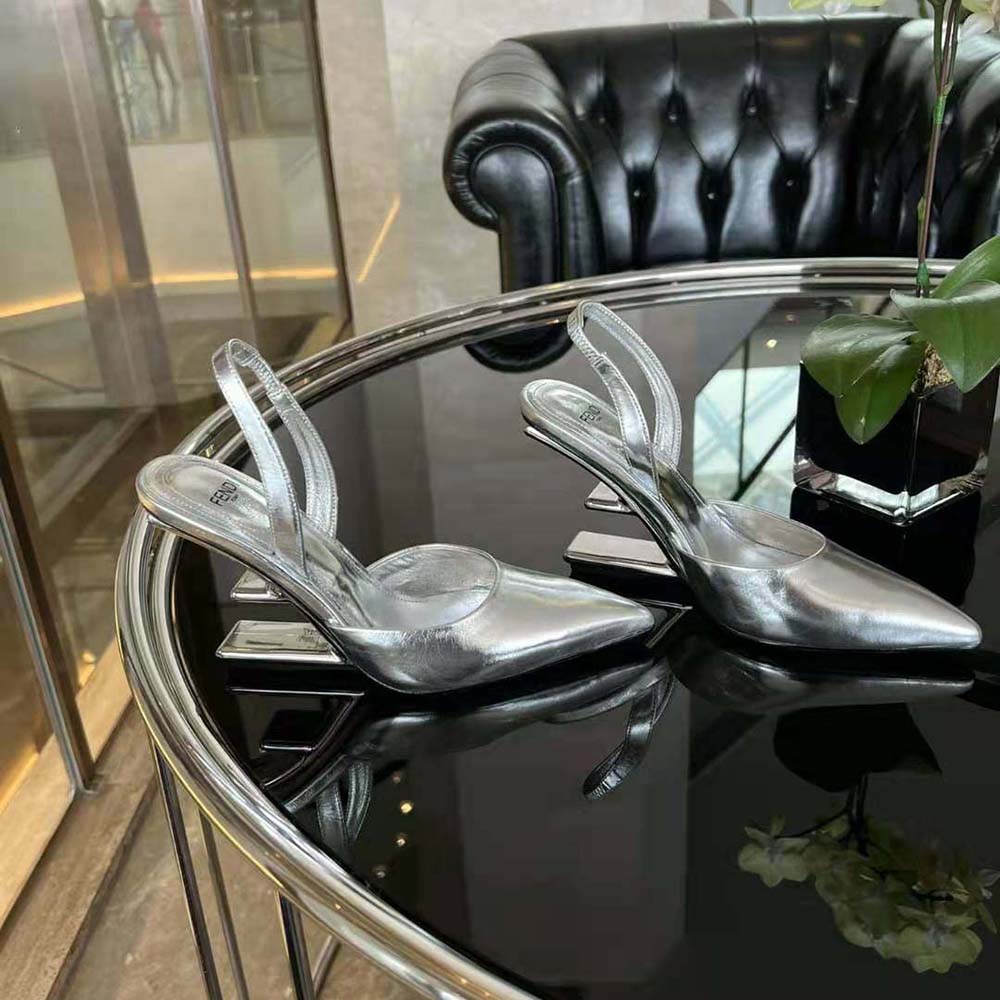 Fendi Women First Silver Leather High-Heeled Slingbacks - image 5