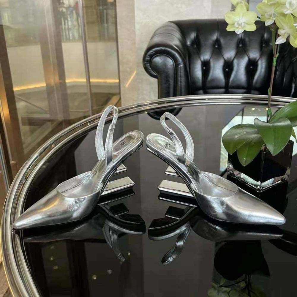 Fendi Women First Silver Leather High-Heeled Slingbacks - image 4