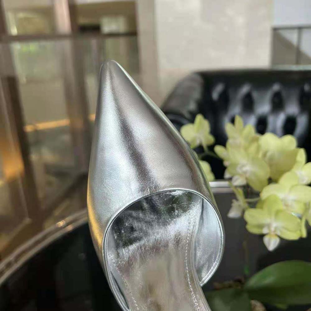Fendi Women First Silver Leather High-Heeled Slingbacks - image 8