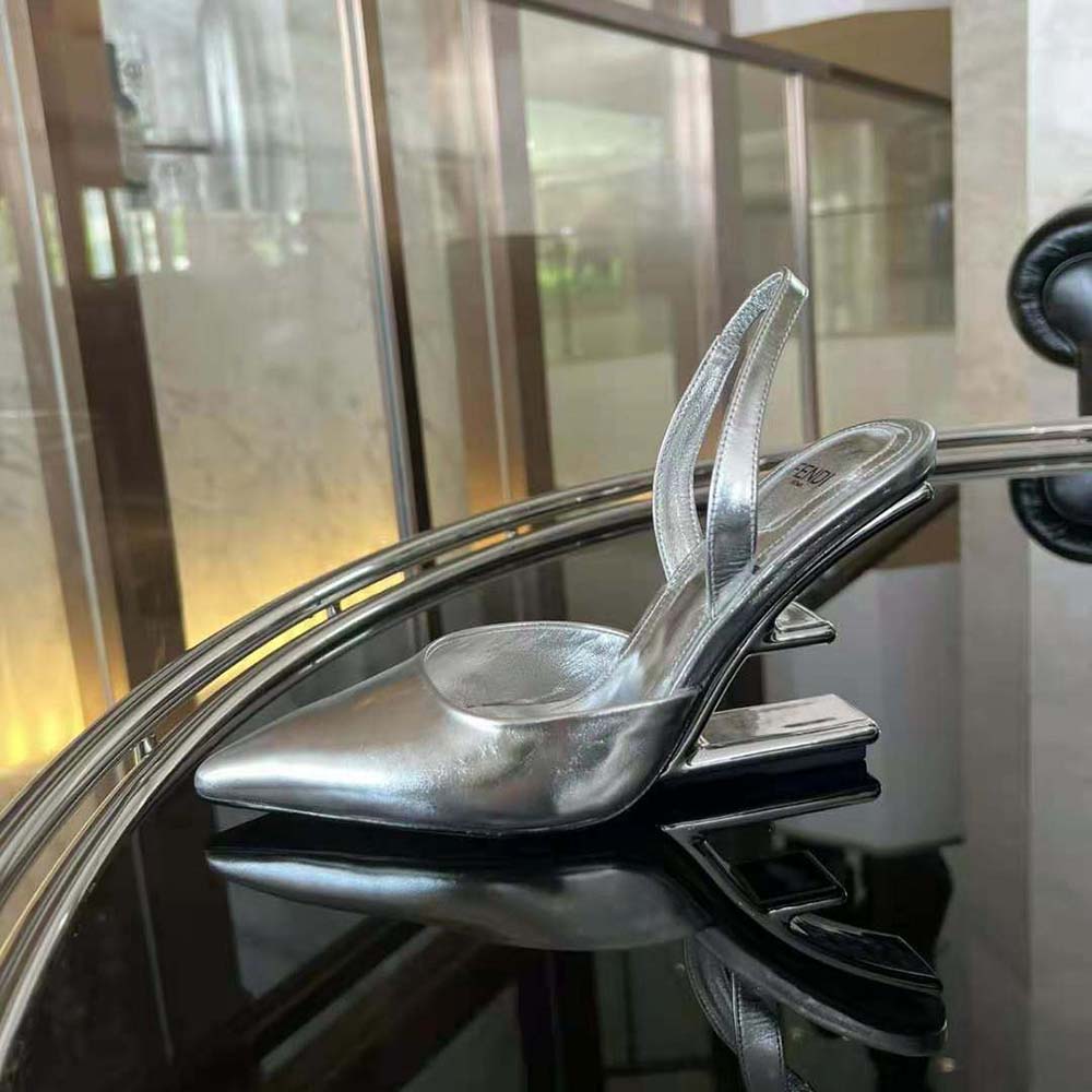 Fendi Women First Silver Leather High-Heeled Slingbacks - image 7