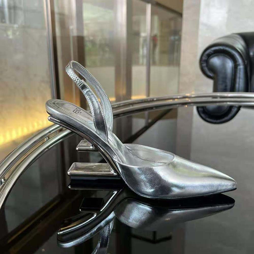 Fendi Women First Silver Leather High-Heeled Slingbacks - image 6