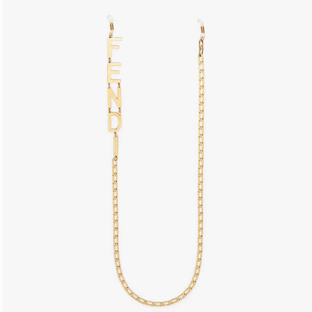 Close-up of Fendi Women Glasses Chain Gold-Colored Necklace lobster clasp detail