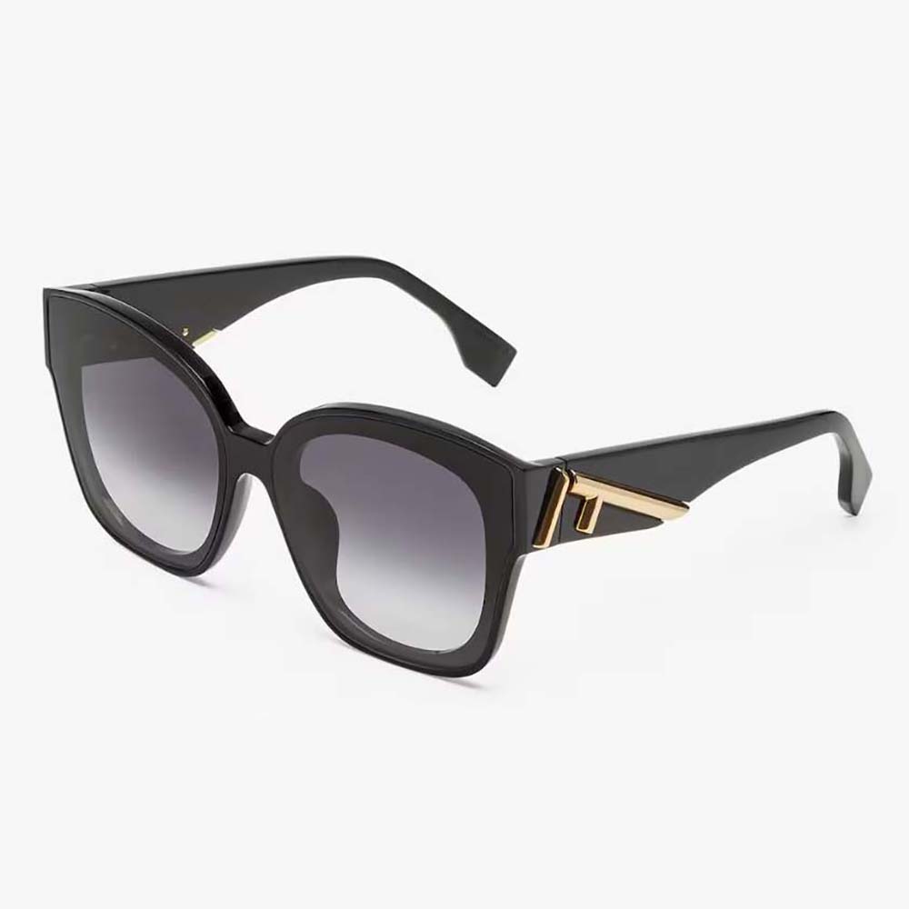 Front view of Fendi Women Square Fendi First Black Acetate Sunglasses