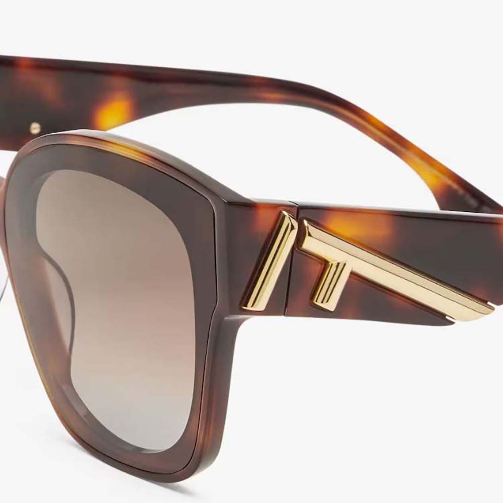 Side profile showing sturdy arms of Fendi First Havana sunglasses