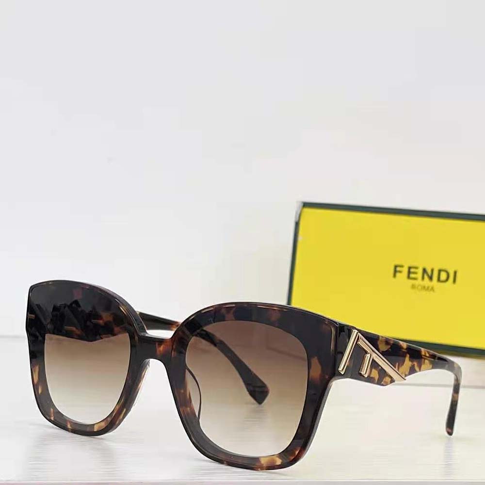 Fendi Women Square Fendi First Havana Acetate Sunglasses - image 4