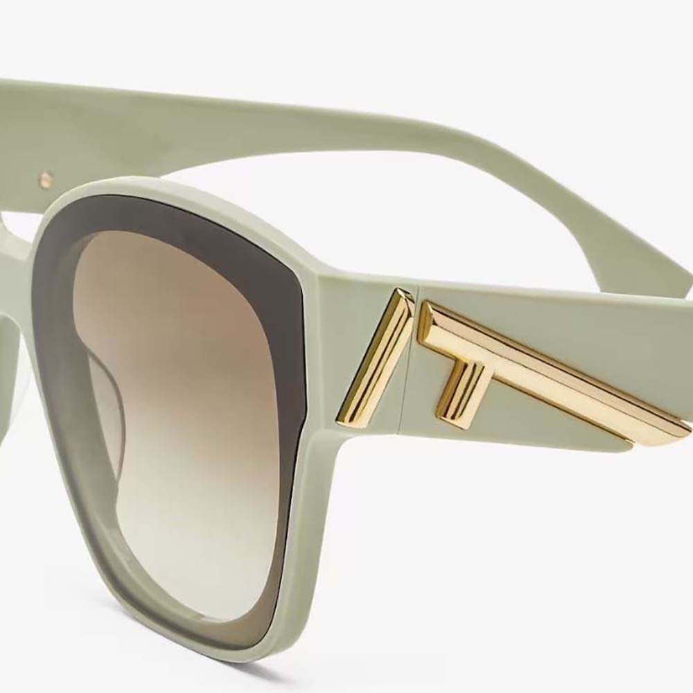 Side view showing square silhouette of Fendi Women Square Fendi First Mint Green Acetate Sunglasses