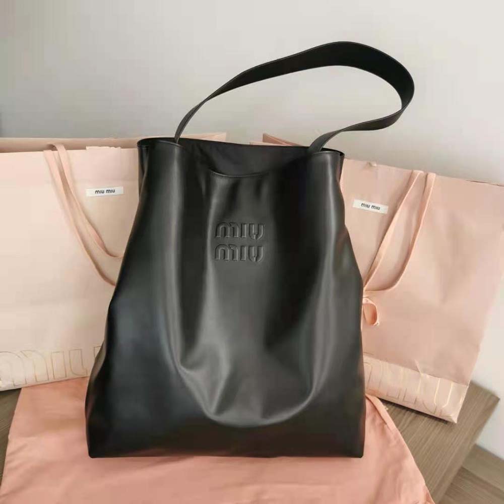 Miu Miu Women Leather Shoulder Bag with Embossed Lettering Logo on the Front - image 4