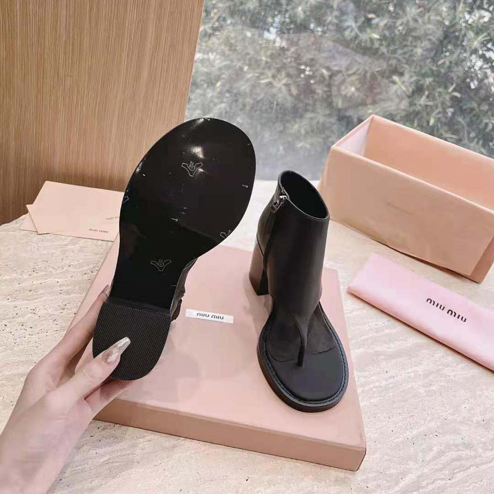 Miu Miu Women Leather Thong Booties-Black - image 10