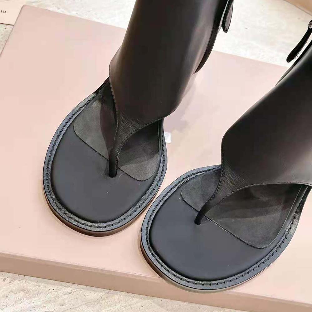 Miu Miu Women Leather Thong Booties-Black - image 8