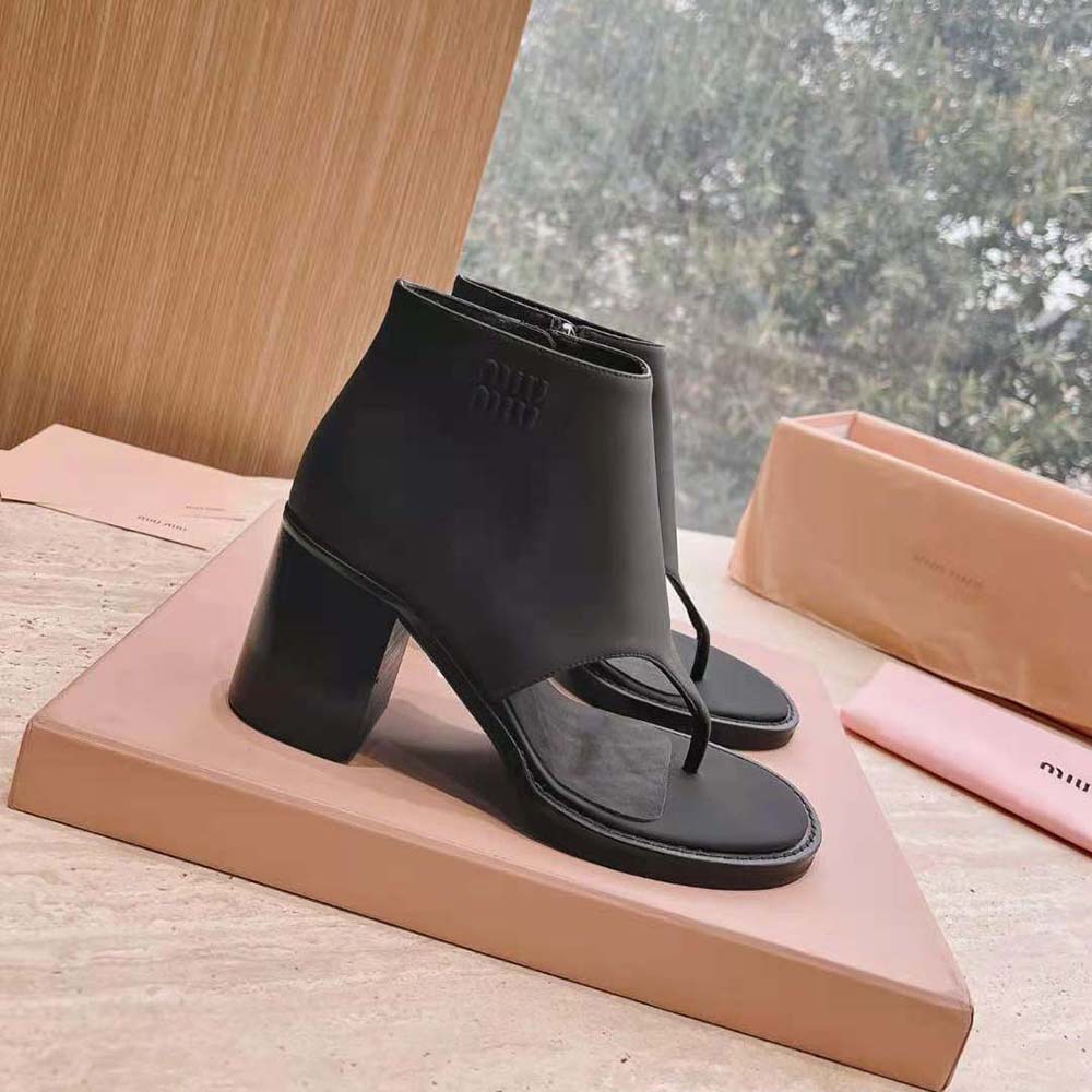 Miu Miu Women Leather Thong Booties-Black - image 4