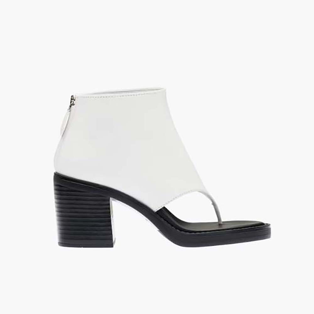 Side view of Miu Miu Women Leather Thong Booties-White showing thong strap