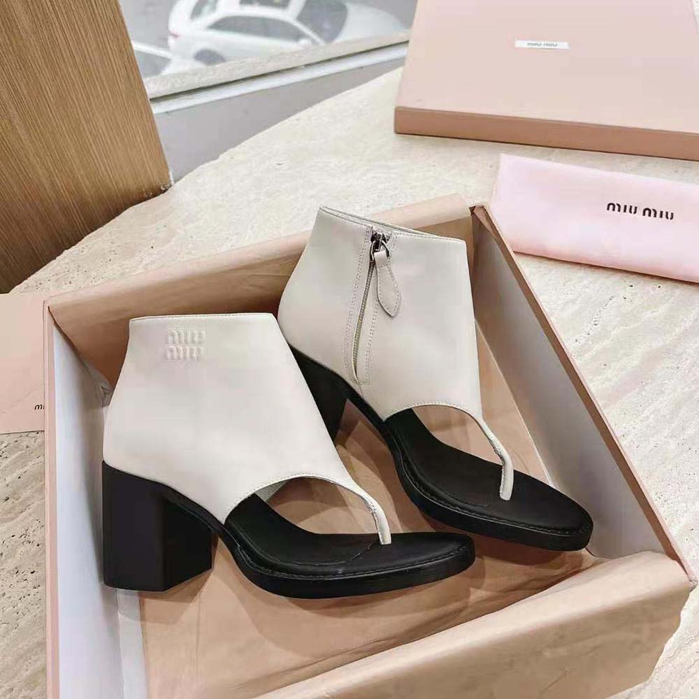 Miu Miu Women Leather Thong Booties-White - image 5