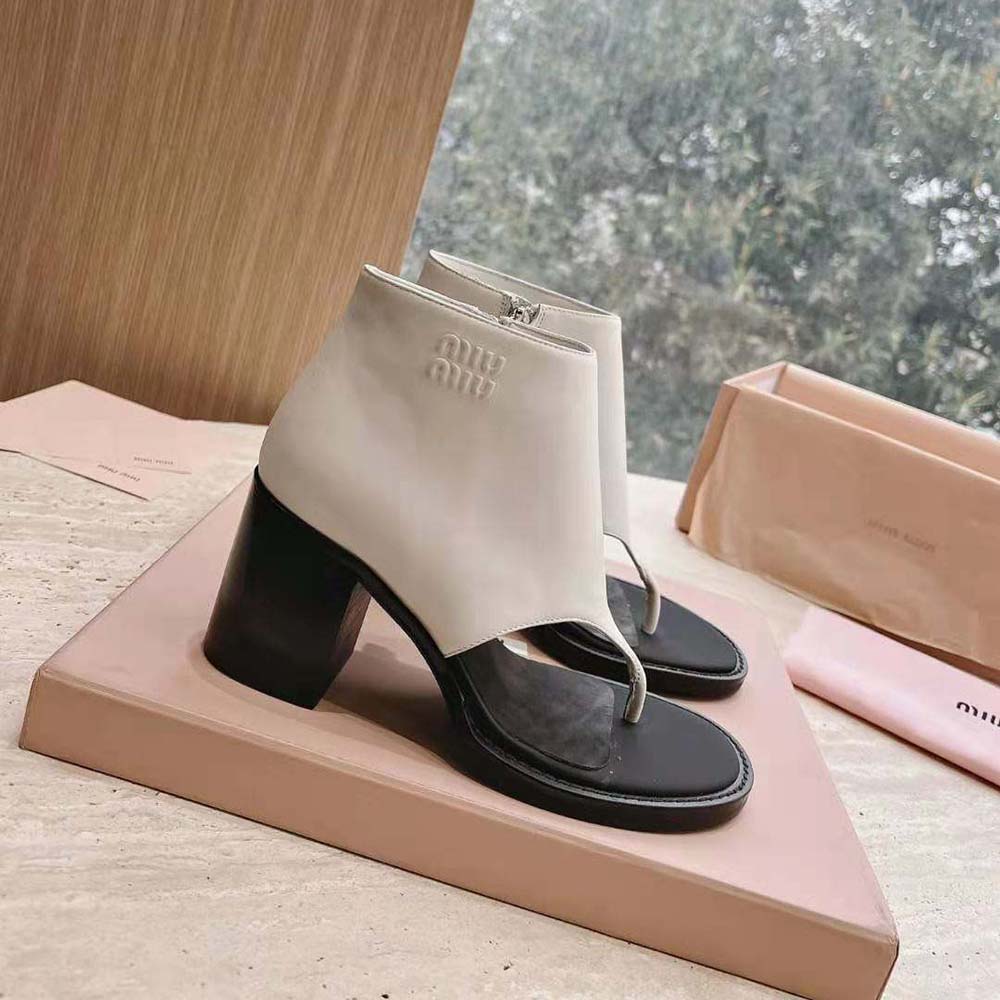 Miu Miu Women Leather Thong Booties-White - image 4