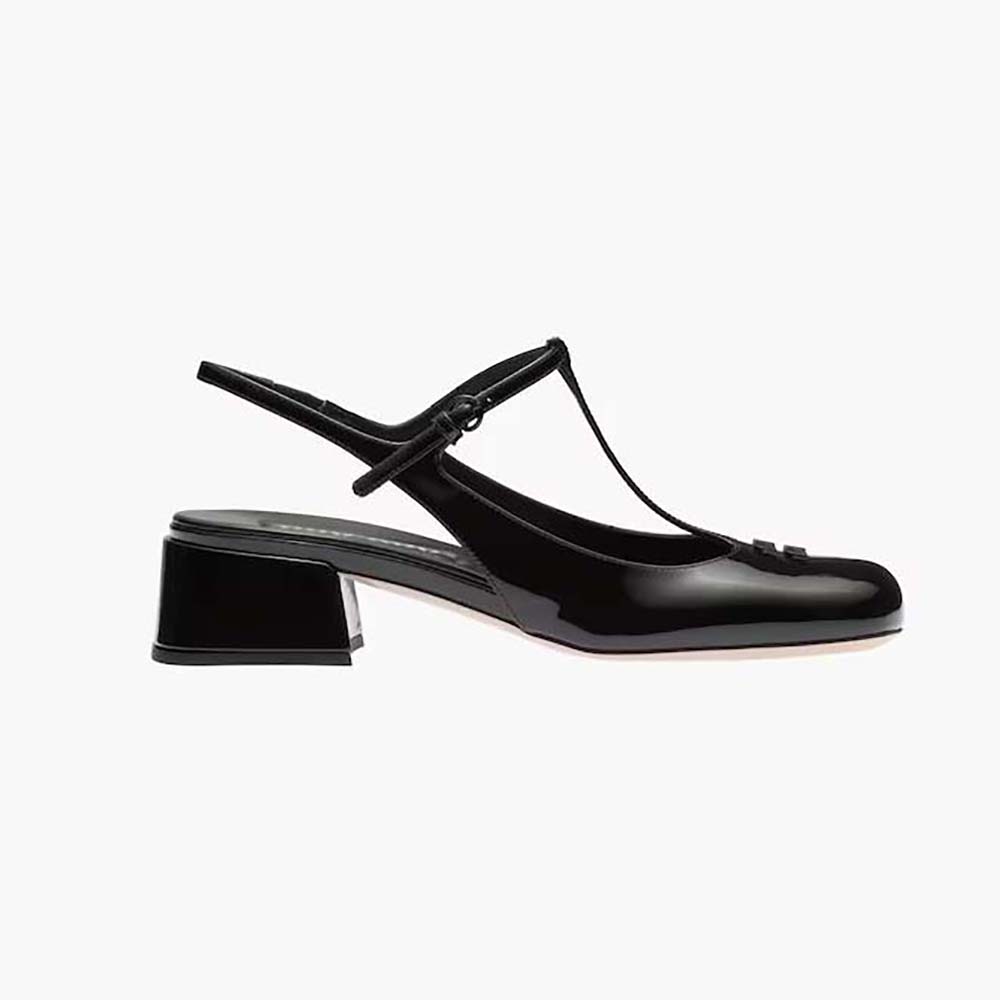 Side view of Miu Miu Women Patent Leather Slingback Pumps-Black