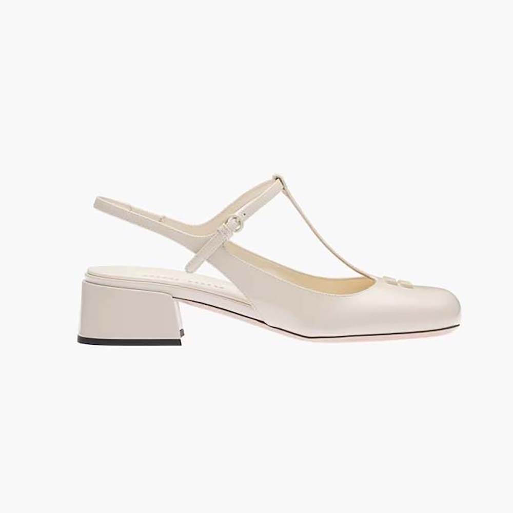 Front angle of Miu Miu Women Patent Leather Slingback Pumps-White