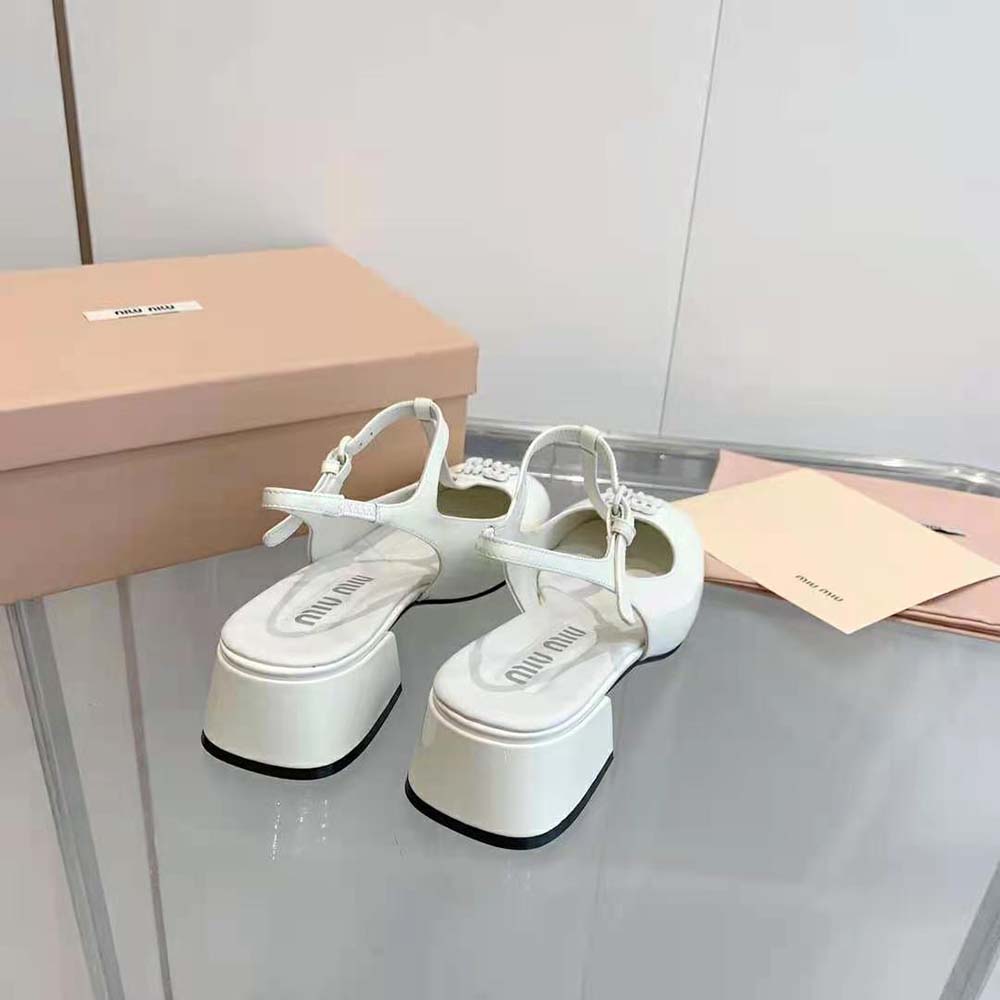 Miu Miu Women Patent Leather Slingback Pumps-White - image 6