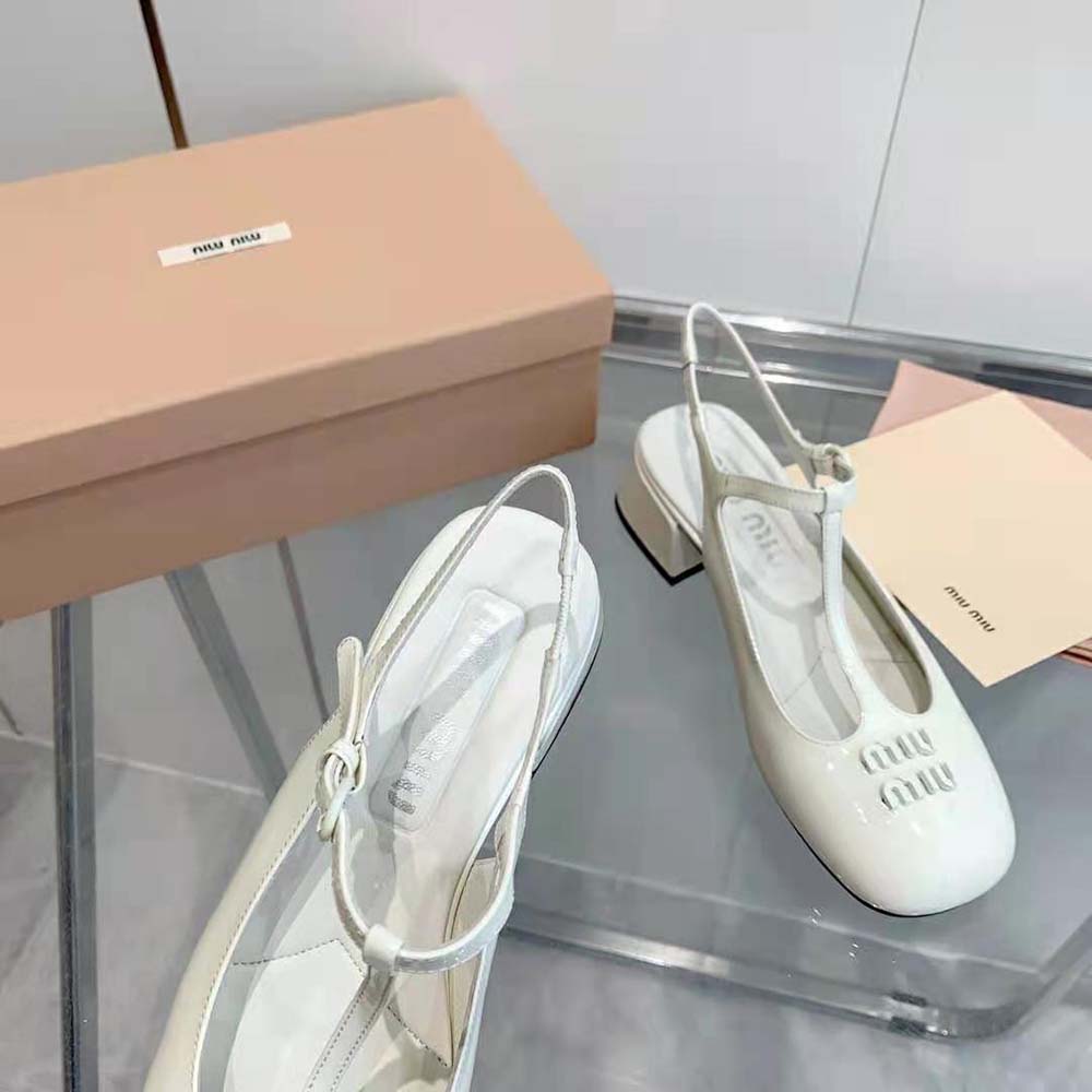 Miu Miu Women Patent Leather Slingback Pumps-White - image 8