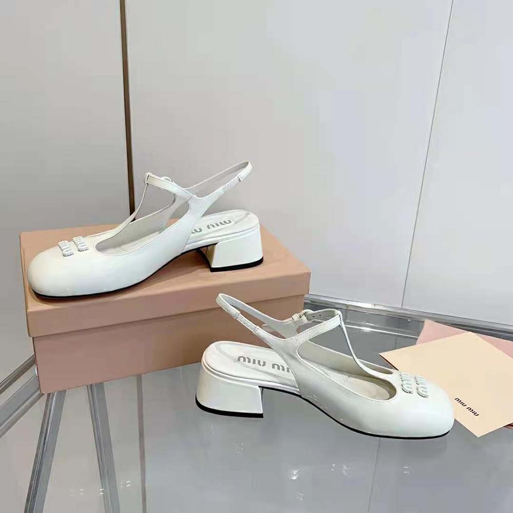Miu Miu Women Patent Leather Slingback Pumps-White - image 5