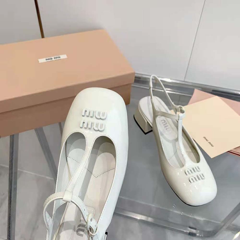 Miu Miu Women Patent Leather Slingback Pumps-White - image 7