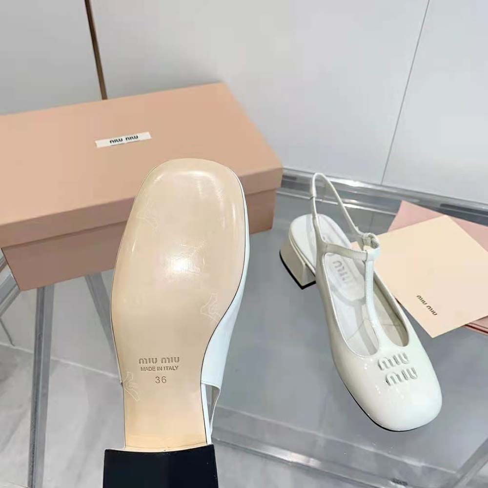 Miu Miu Women Patent Leather Slingback Pumps-White - image 10
