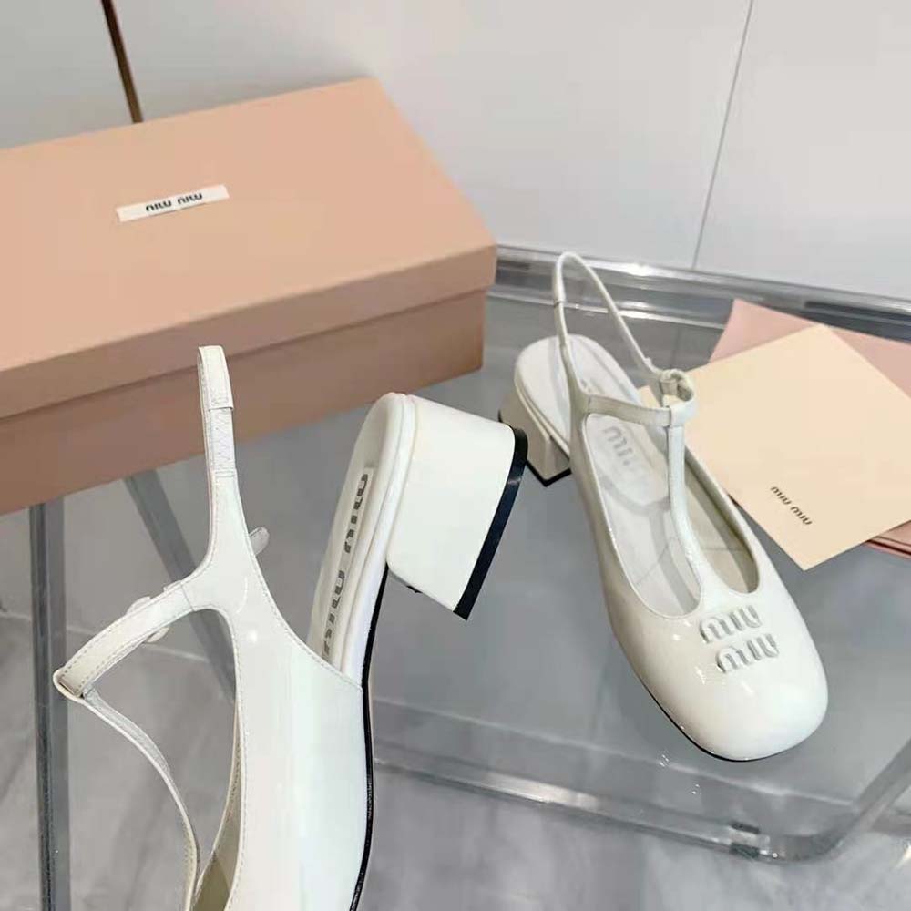 Miu Miu Women Patent Leather Slingback Pumps-White - image 9
