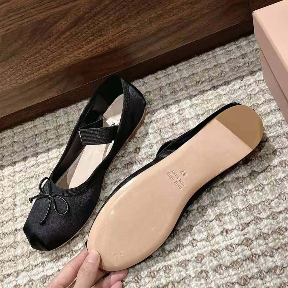 Miu Miu Women Satin Ballerinas with Knit Logo Label-Black - image 9